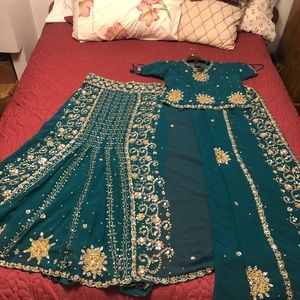 Teal Indian sari
